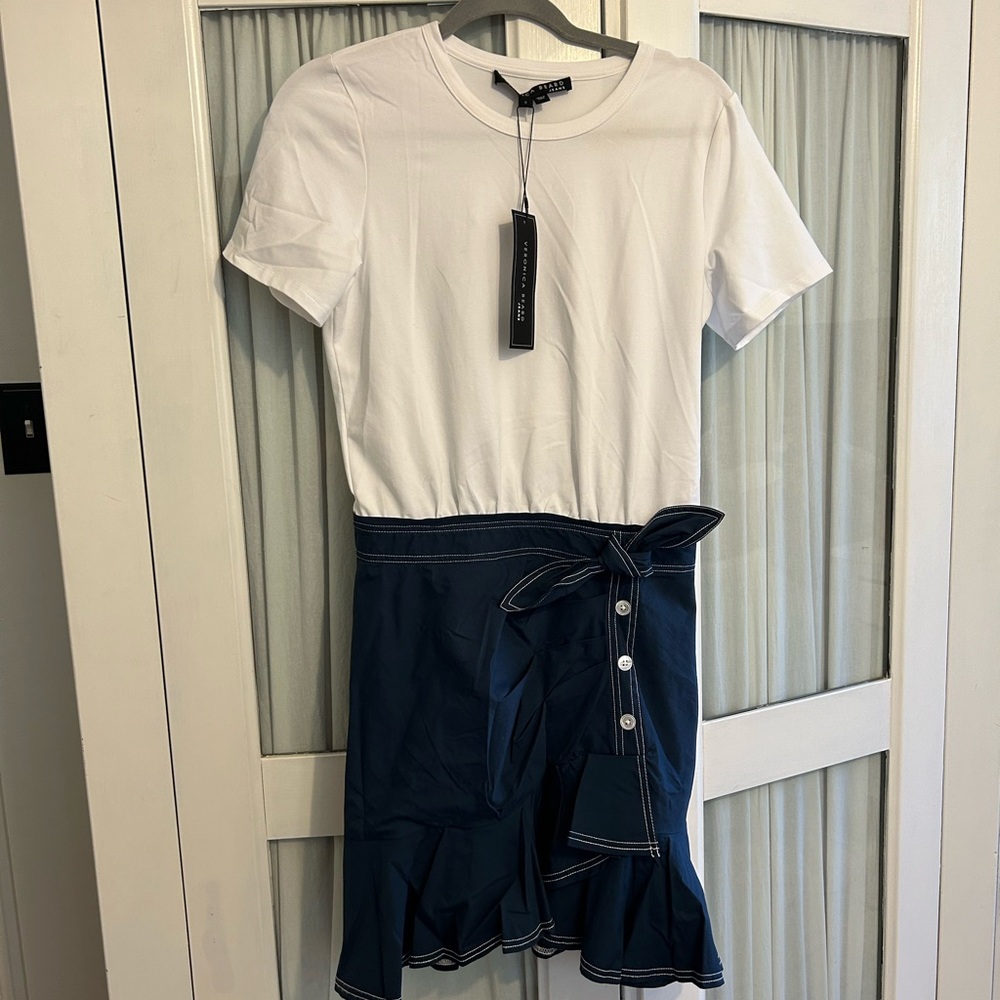 VERONICA BEARD White and Navy Dress